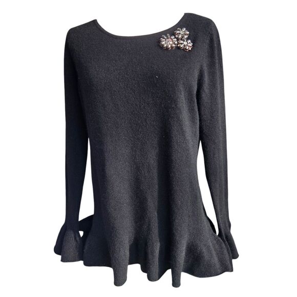 Charter Club 100% Cashmere Sweater Women’s Medium Black Embellished Peplum Hem - Picture 1 of 7